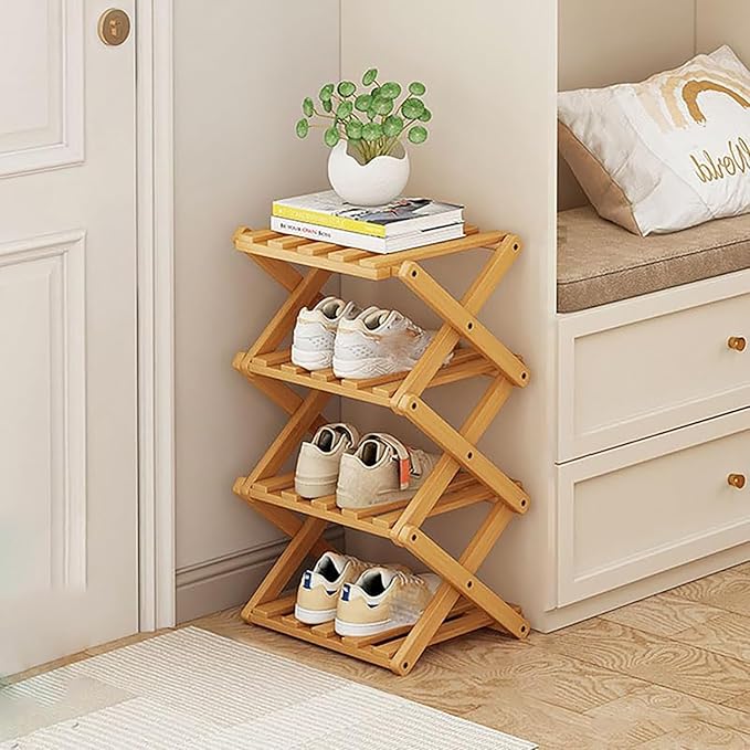 4 Tier Bamboo Portable Folding Shoe Rack manufacturers