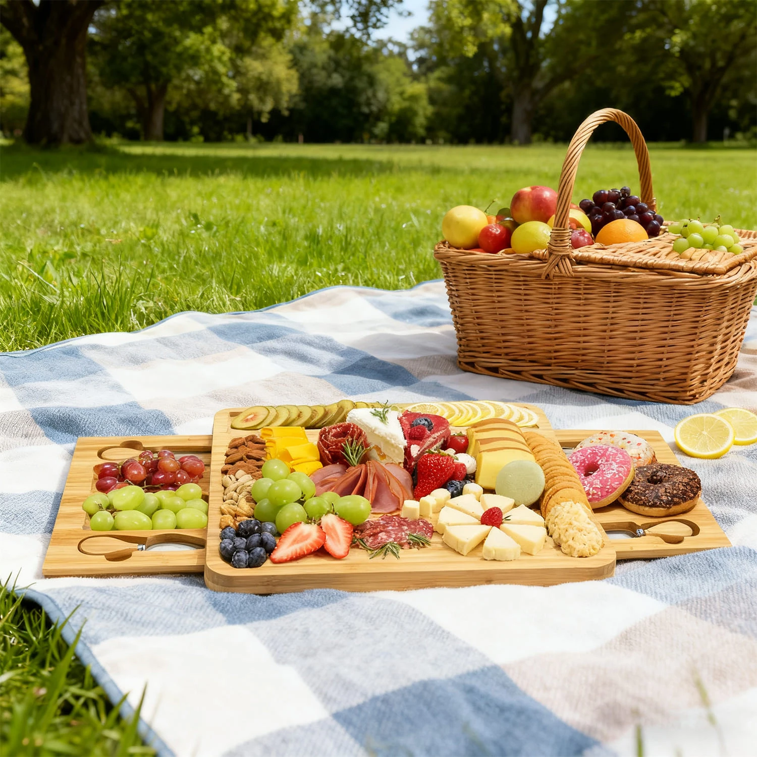 Bamboo Cheese Platter Set With 2 Drawers Bamboo Cheese Platter Set With 2 Drawers