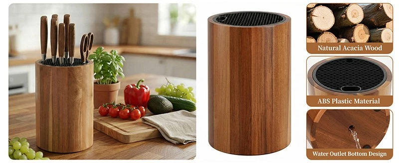 Round Wooden Countertop Knife Block 7 Round Wooden Countertop Knife Block 7
